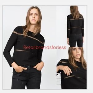ZARA Black Bandage Knit Cut Out Blouse Sweater